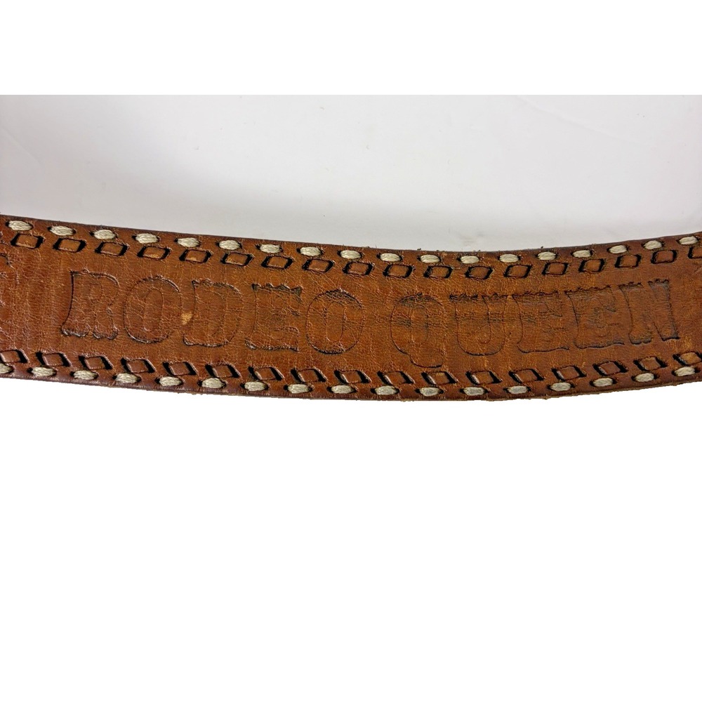 Rodeo Queen Spell Out Leather Belt 37 3/4" Long Brown Floral Print Cowgirl Rodeo